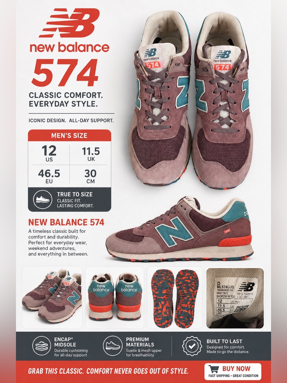 Rare Color New Balance Men's 574 ML574UJB